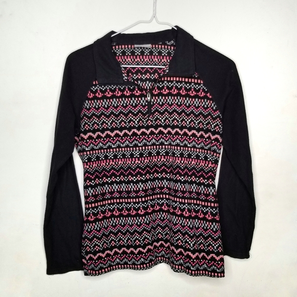 Columbia 3/4 Zip Fleece Popover Jacket Black Multicolor Geo Print Size YL 10/12 - Picture 1 of 4